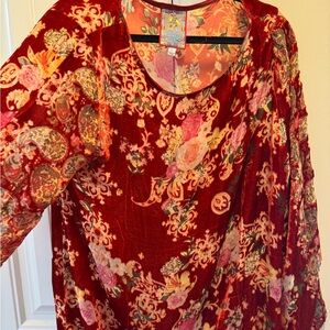 Johnny Was paisley kimi velvet burnout sheer top size Large ptp 22"